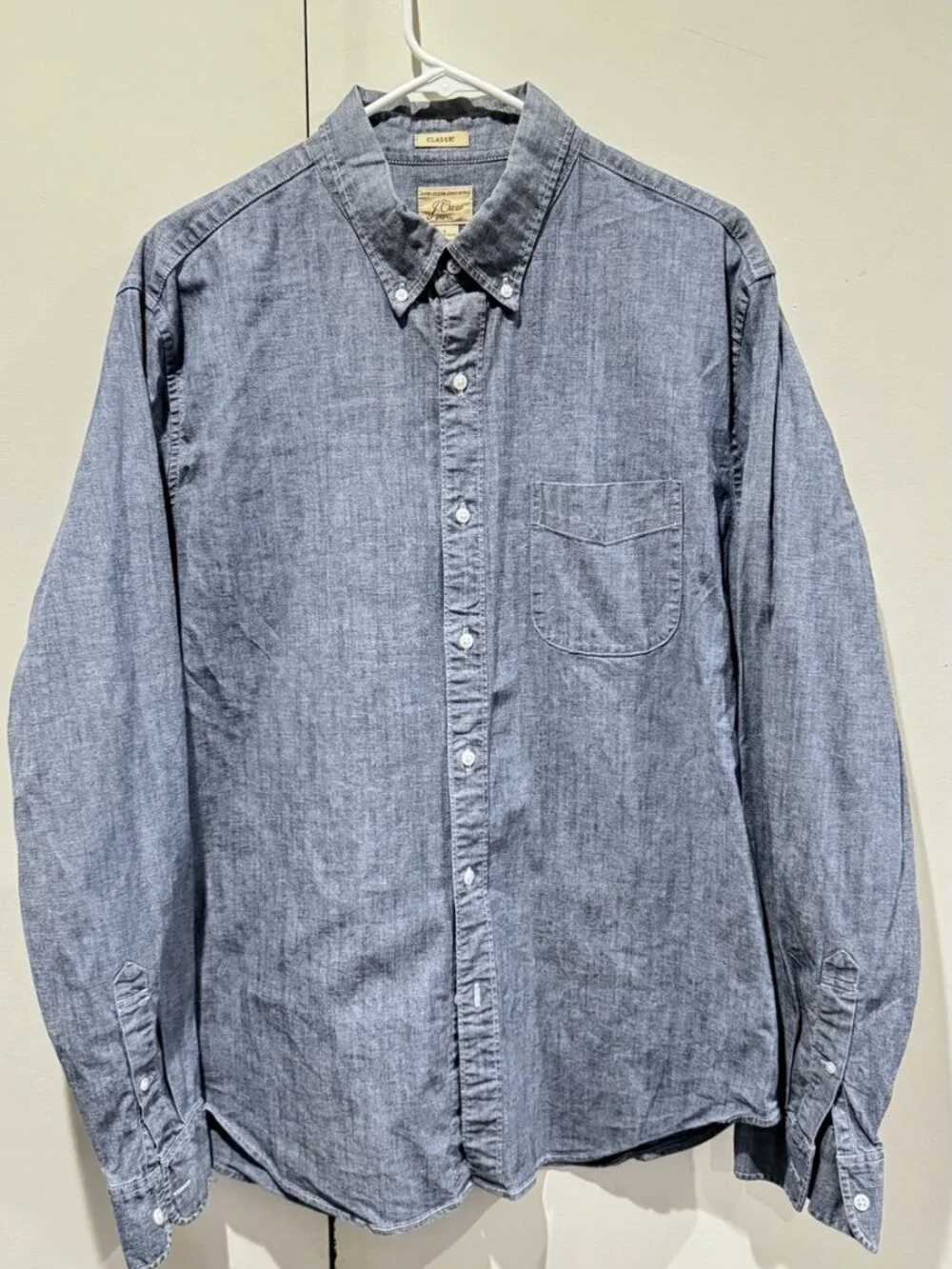 J.Crew Classic Fit Chambray Button-Down Shirt Light Blue Size L H4707 SU18